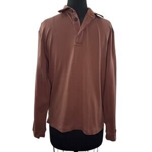Sunspel Portugal Brown Mens Polo Shirt Cotton Long Sleeve Pullover Golf S Small